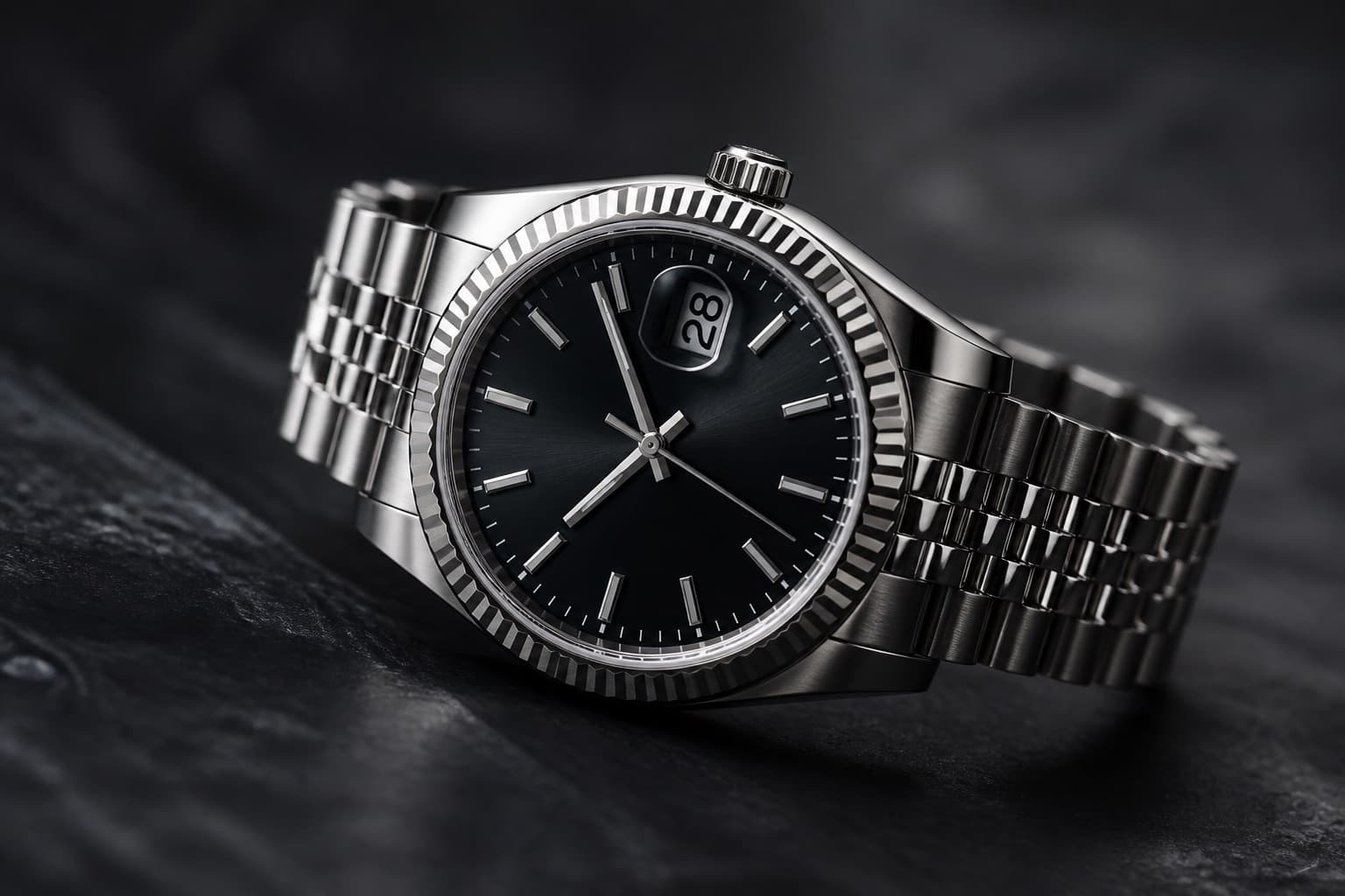 Luxury steel wristwatch on a dark surface, ready for a Cash4Kettles valuation